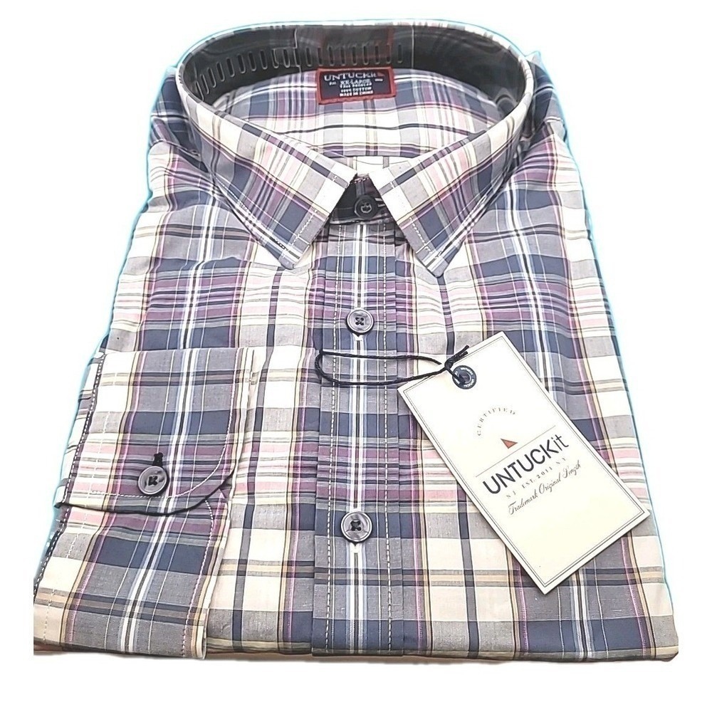 UNTUCKit Billecart Mens 2XL Tall Reg Fit Long Sleeve‎ Shirt NEW Blue Pink Plaid - Picture 2 of 5